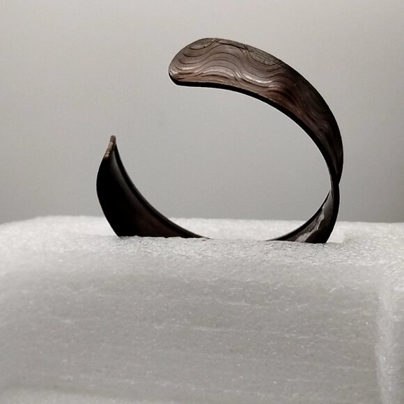 Textured Copper Etched Wave Design Wide Cuff Bracelet - Picture 3 of 11